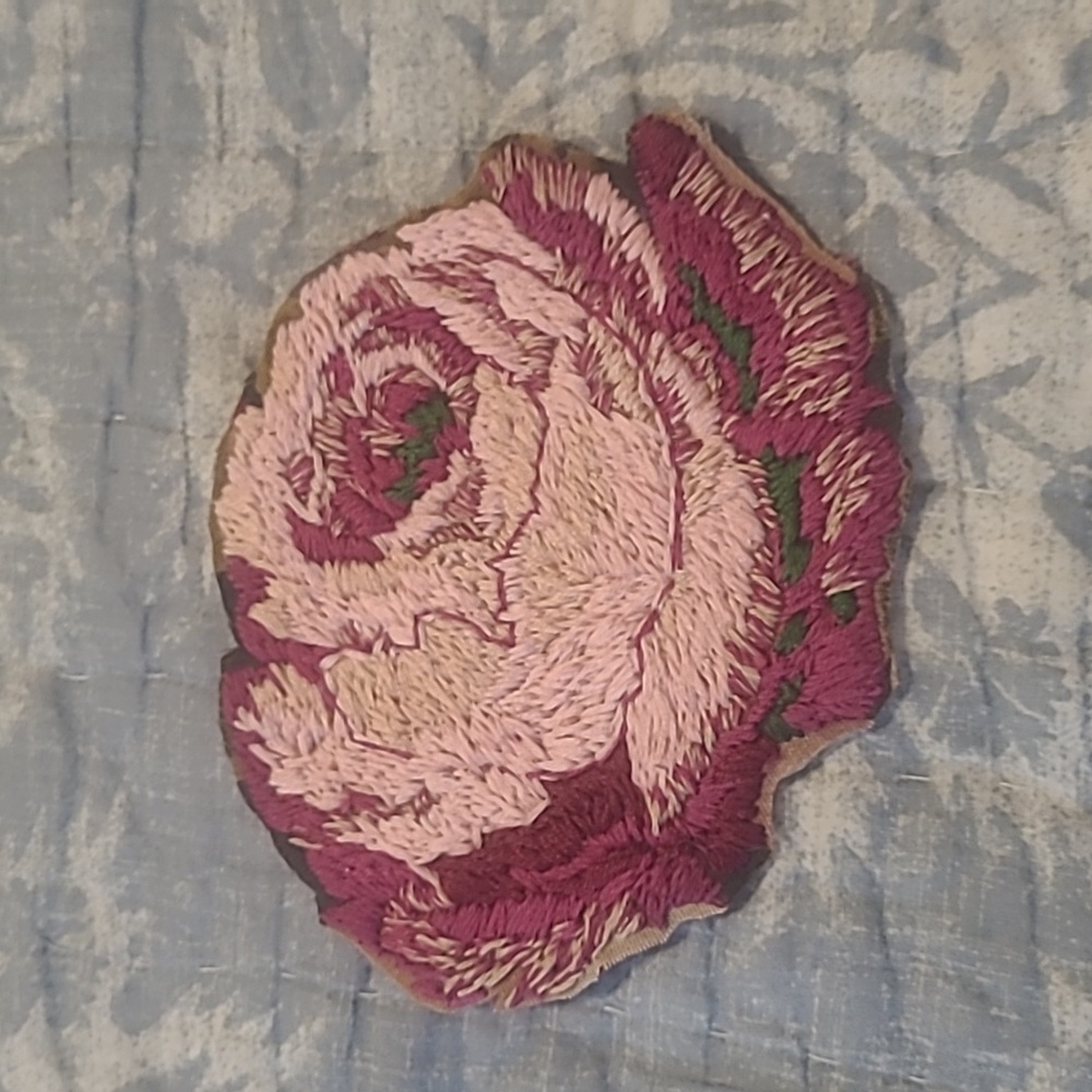 Vibrant Hand Embroidery Cabbage Rose Patch